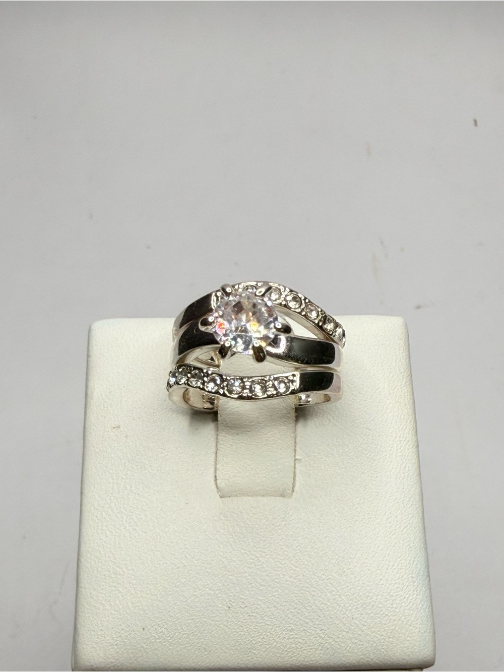 Charter Club Silver Tone CZ Bridal Style Ring Set (Size 5)